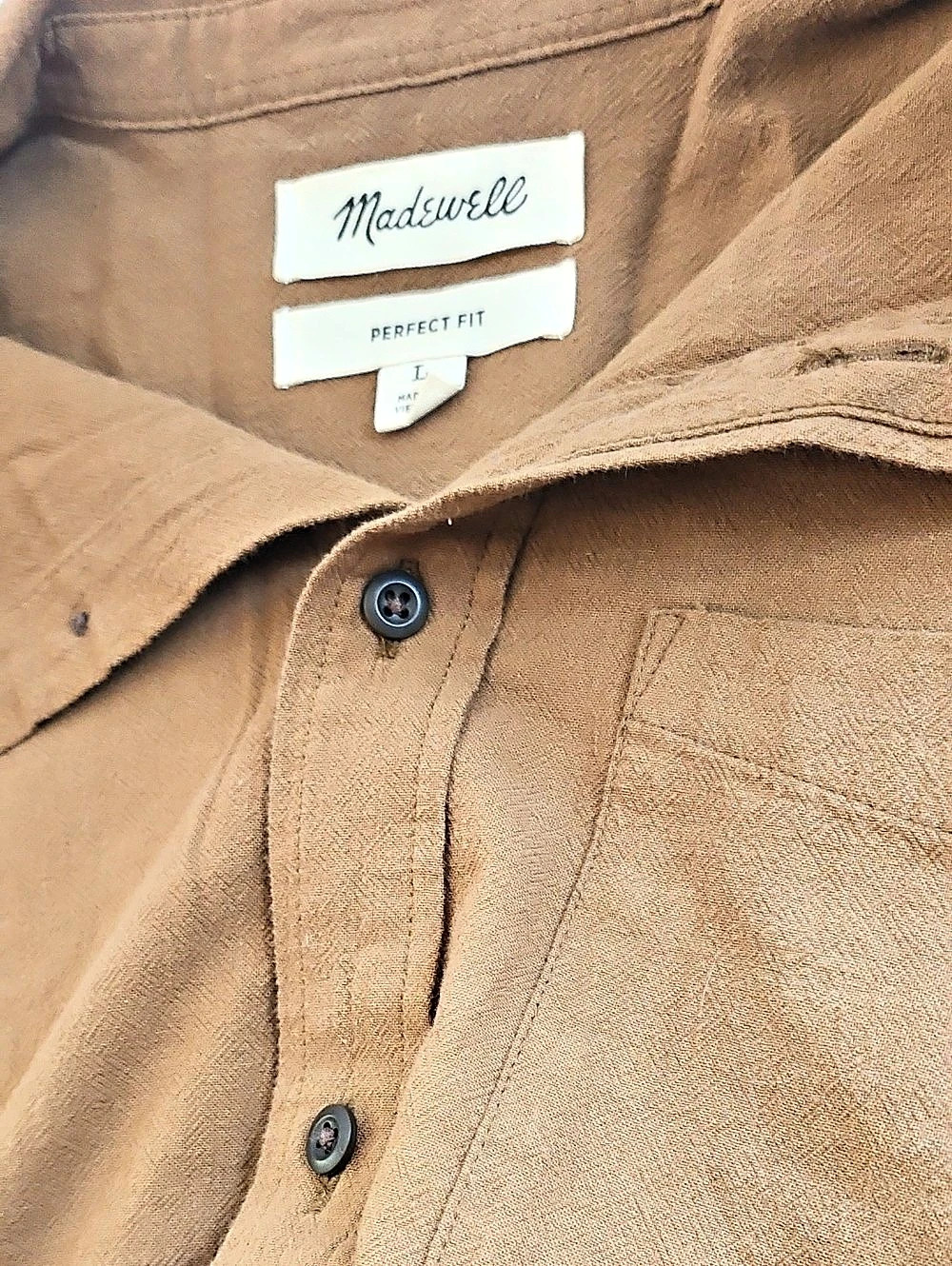 Madewell Perfect Fit Short Sleeve Shirt Button Down Shirt Brown Large
